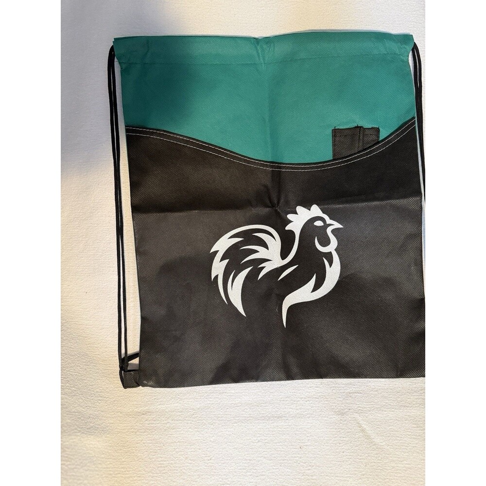 Chicken bawk Black and Green Drawstring Backpack with Rooster, Lightweight
